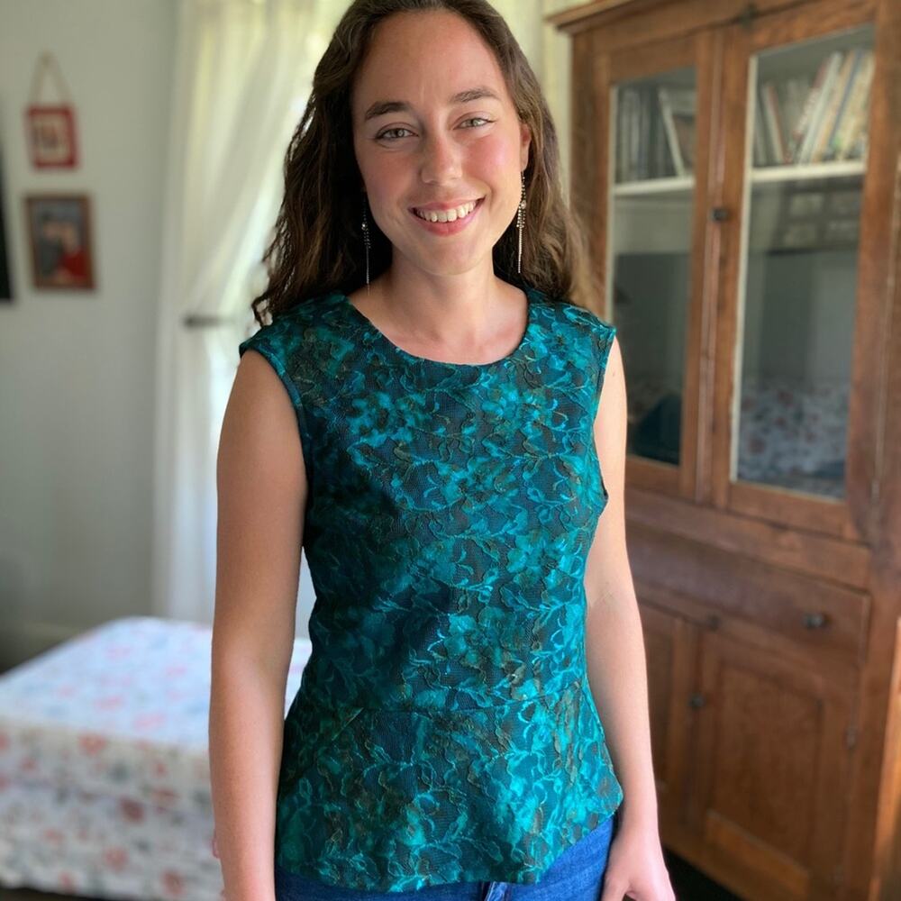 Ann Taylor Teal Floral Print Peplum Top, Size XS